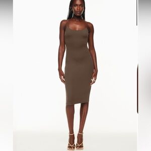 BABATON ARITZIA Brown Contour Scoop back Midi Bodycon‎ Dress Size Large